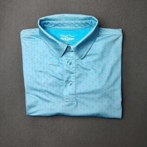 Straight Down Shirt Mens Medium Blue Flamingo Golf Polo Performance Stretch